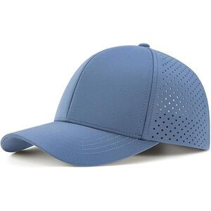 Men's Blue Perforated Adjustable Sports Laser Cut Mesh Ball Curved Brim Caps